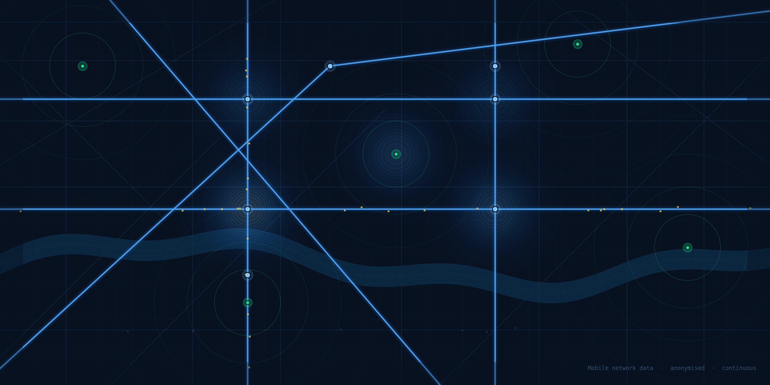 Road network at night with mobile data overlay